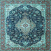 Square Machine Washable Medallion Light Blue Traditional Rug, wshtr1252lblu