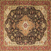 Square Machine Washable Medallion Brown Traditional Rug, wshtr1252brn