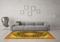 Machine Washable Medallion Yellow Traditional Rug, wshtr1252yw