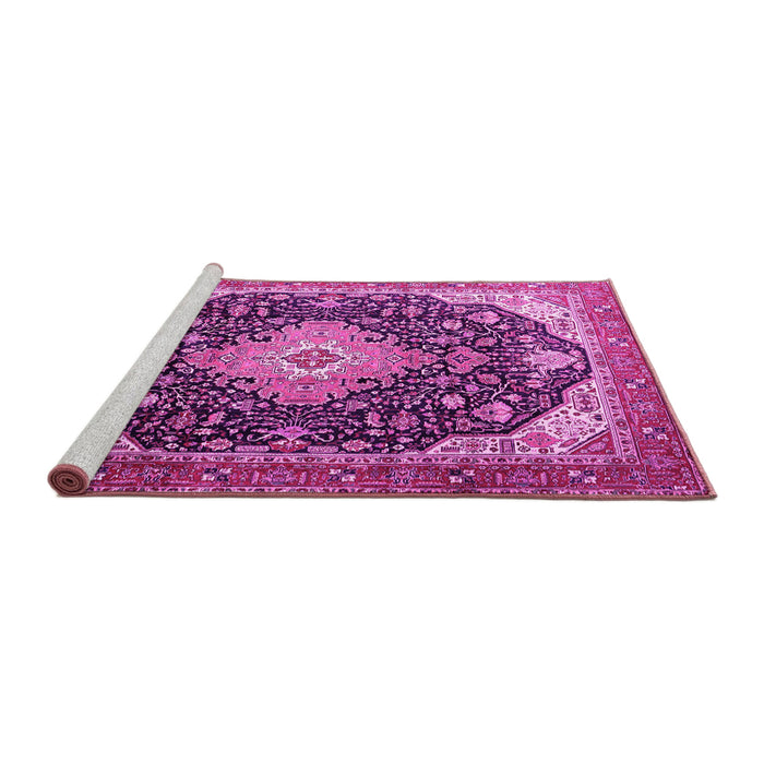 Sideview of Machine Washable Medallion Pink Traditional Rug, wshtr1252pnk