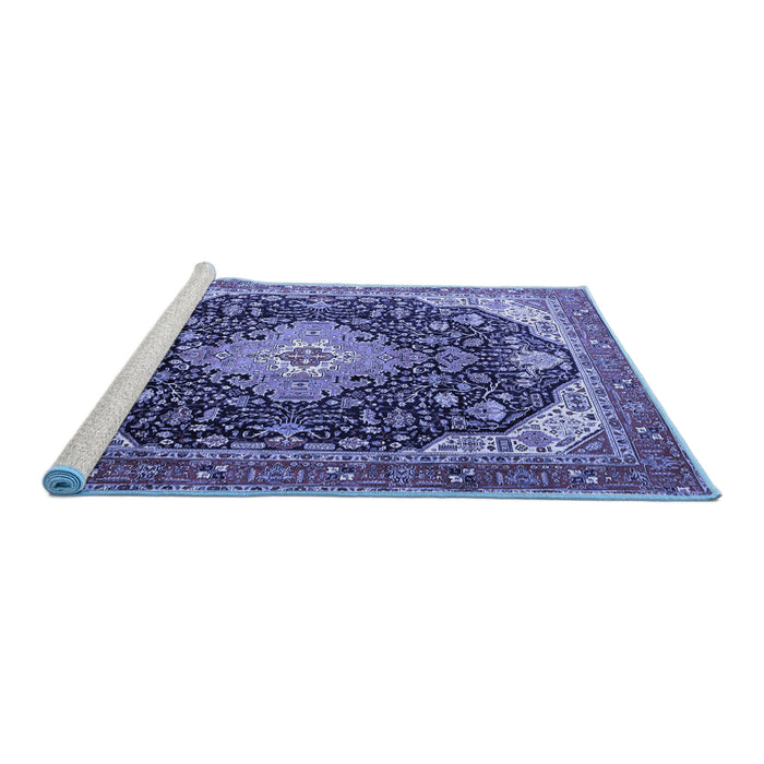 Sideview of Machine Washable Medallion Blue Traditional Rug, wshtr1252blu