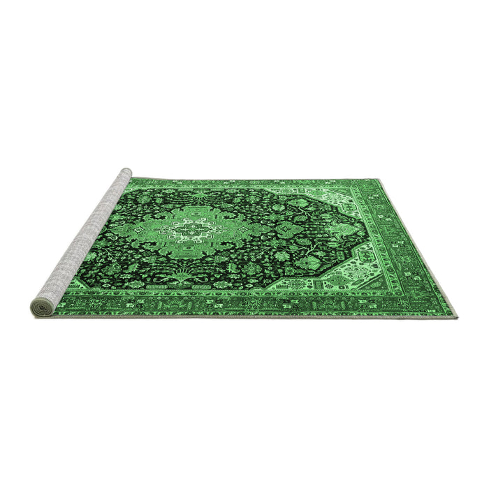 Sideview of Machine Washable Medallion Emerald Green Traditional Area Rugs, wshtr1252emgrn