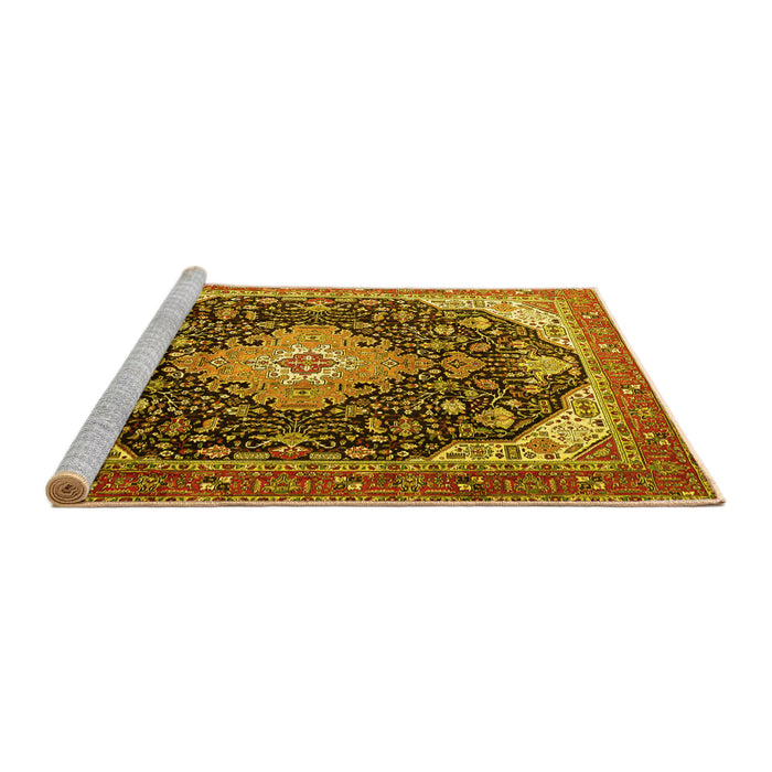 Sideview of Machine Washable Medallion Yellow Traditional Rug, wshtr1252yw