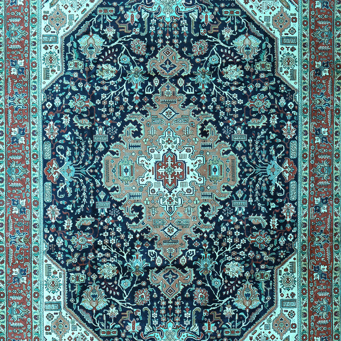 Machine Washable Medallion Light Blue Traditional Rug, wshtr1252lblu