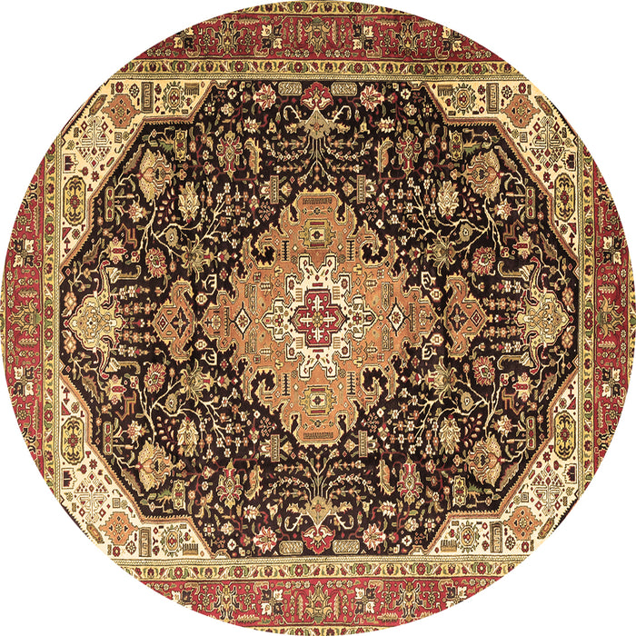Round Machine Washable Medallion Brown Traditional Rug, wshtr1252brn