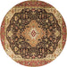 Round Machine Washable Medallion Brown Traditional Rug, wshtr1252brn