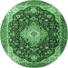 Round Medallion Emerald Green Traditional Rug, tr1252emgrn