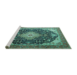 Sideview of Machine Washable Medallion Turquoise Traditional Area Rugs, wshtr1252turq