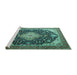 Sideview of Machine Washable Medallion Turquoise Traditional Area Rugs, wshtr1252turq