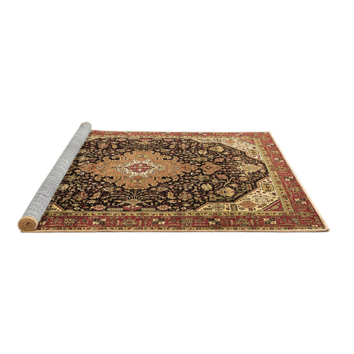 Sideview of Machine Washable Medallion Brown Traditional Rug, wshtr1252brn