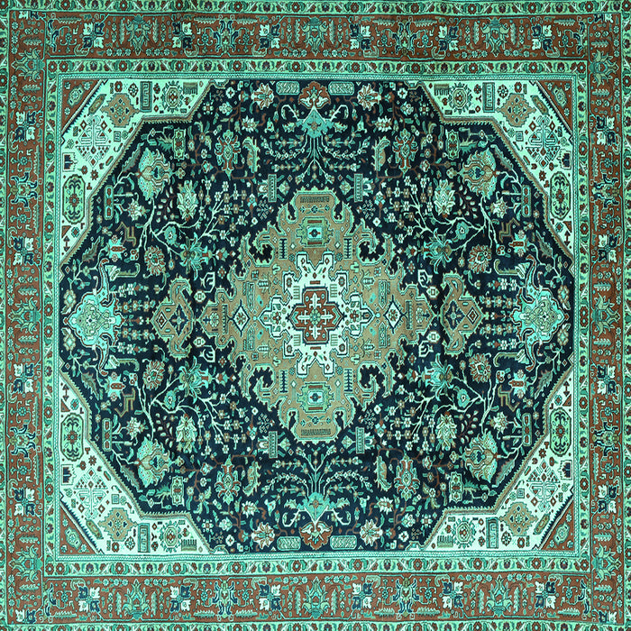 Square Machine Washable Medallion Turquoise Traditional Area Rugs, wshtr1252turq