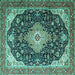 Square Machine Washable Medallion Turquoise Traditional Area Rugs, wshtr1252turq