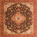 Round Machine Washable Medallion Orange Traditional Area Rugs, wshtr1252org