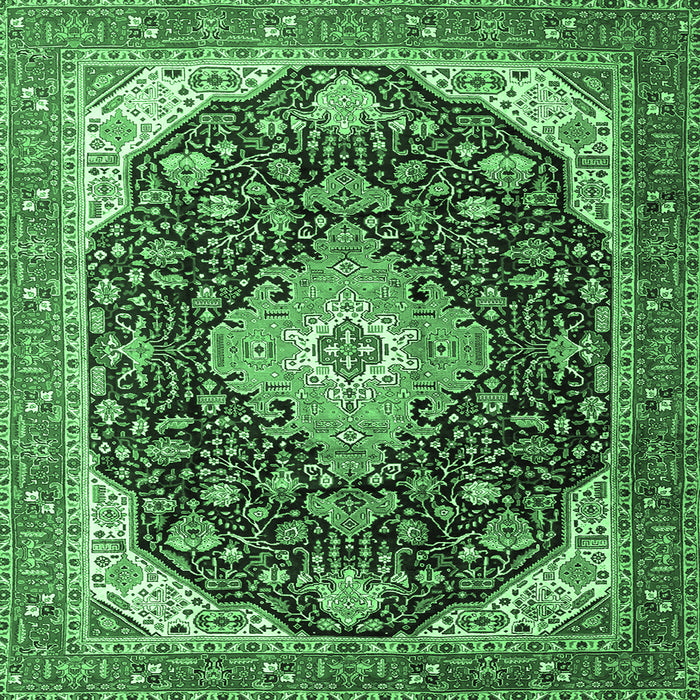 Square Machine Washable Medallion Emerald Green Traditional Area Rugs, wshtr1252emgrn