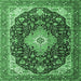 Square Machine Washable Medallion Emerald Green Traditional Area Rugs, wshtr1252emgrn