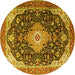 Round Machine Washable Medallion Yellow Traditional Rug, wshtr1252yw