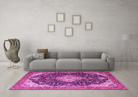 Machine Washable Medallion Pink Traditional Rug, wshtr1252pnk