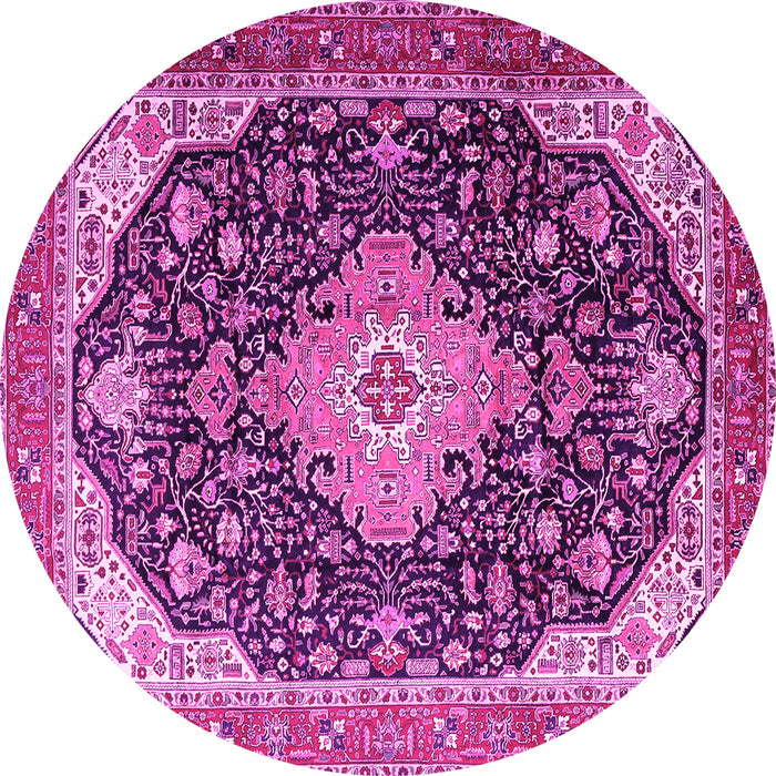 Round Machine Washable Medallion Pink Traditional Rug, wshtr1252pnk