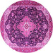 Round Machine Washable Medallion Pink Traditional Rug, wshtr1252pnk