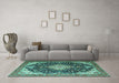 Machine Washable Medallion Turquoise Traditional Area Rugs in a Living Room,, wshtr1252turq