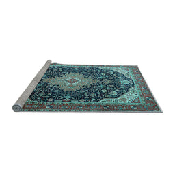 Sideview of Machine Washable Medallion Light Blue Traditional Rug, wshtr1252lblu