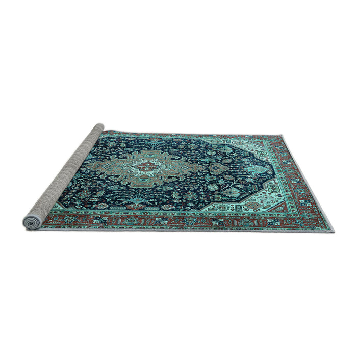 Sideview of Machine Washable Medallion Light Blue Traditional Rug, wshtr1252lblu