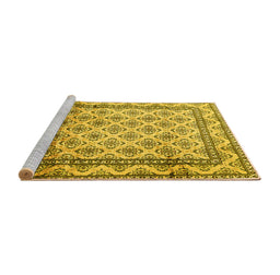 Sideview of Machine Washable Persian Yellow Traditional Rug, wshtr1253yw