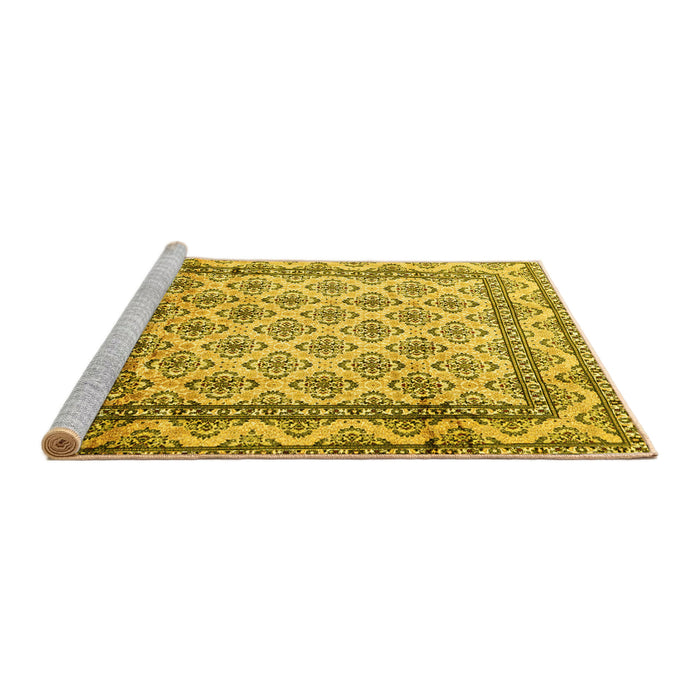 Sideview of Machine Washable Persian Yellow Traditional Rug, wshtr1253yw