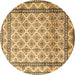 Round Persian Brown Traditional Rug, tr1253brn