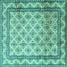 Square Machine Washable Persian Turquoise Traditional Area Rugs, wshtr1253turq