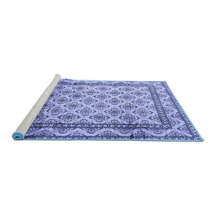 Sideview of Machine Washable Persian Blue Traditional Rug, wshtr1253blu