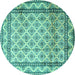 Round Machine Washable Persian Turquoise Traditional Area Rugs, wshtr1253turq