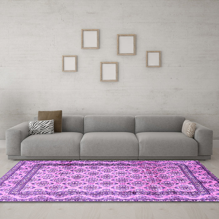 Machine Washable Persian Purple Traditional Area Rugs in a Living Room, wshtr1253pur