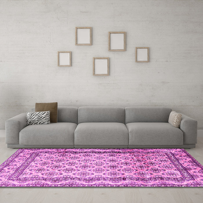 Machine Washable Persian Pink Traditional Rug in a Living Room, wshtr1253pnk