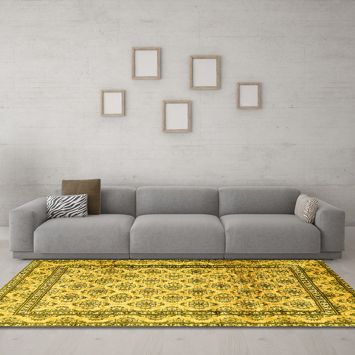 Machine Washable Persian Yellow Traditional Rug in a Living Room, wshtr1253yw
