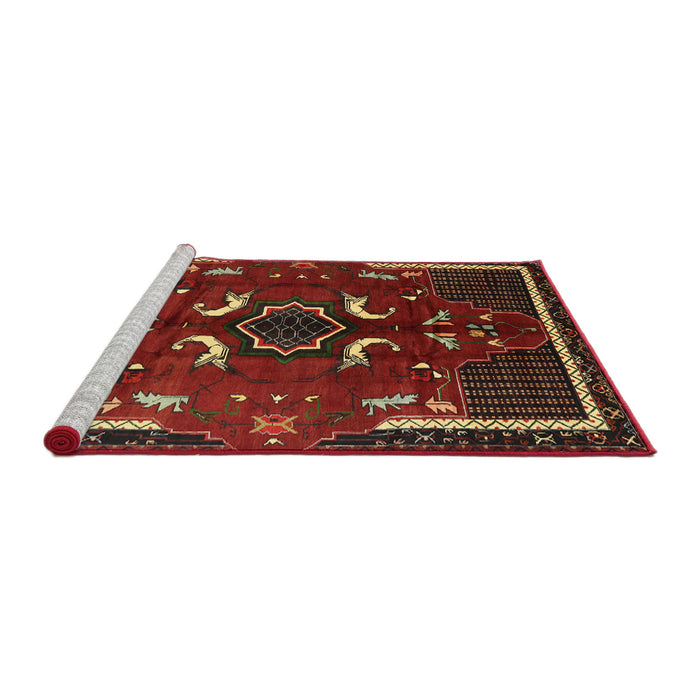 Sideview of Machine Washable Traditional Red Brown Rug, wshtr1254
