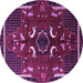 Round Machine Washable Persian Purple Traditional Area Rugs, wshtr1254pur