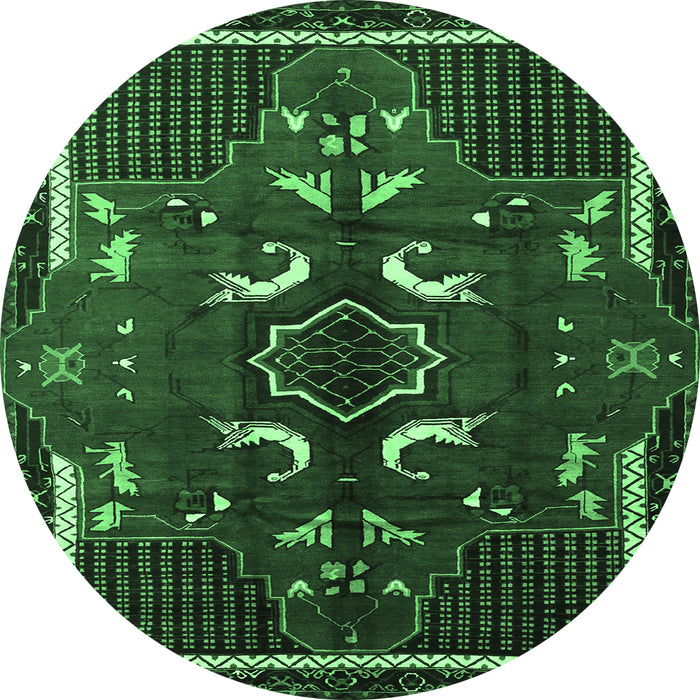 Round Machine Washable Persian Emerald Green Traditional Area Rugs, wshtr1254emgrn