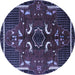 Round Machine Washable Persian Blue Traditional Rug, wshtr1254blu