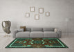 Machine Washable Persian Turquoise Traditional Area Rugs in a Living Room,, wshtr1254turq