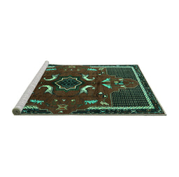 Sideview of Machine Washable Persian Turquoise Traditional Area Rugs, wshtr1254turq