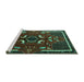 Sideview of Machine Washable Persian Turquoise Traditional Area Rugs, wshtr1254turq