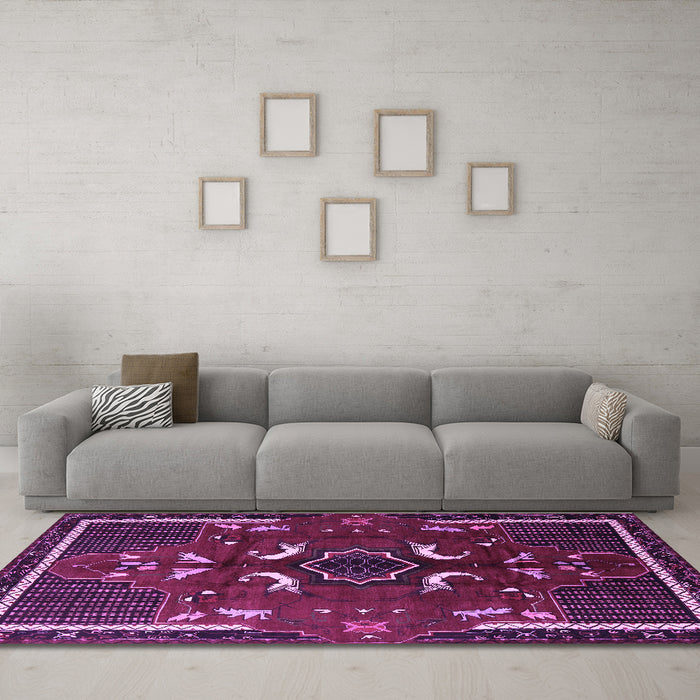 Machine Washable Persian Purple Traditional Area Rugs in a Living Room, wshtr1254pur
