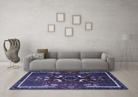 Machine Washable Persian Blue Traditional Rug, wshtr1254blu