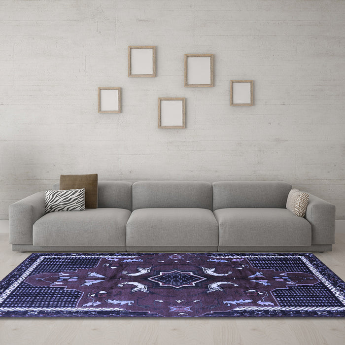 Machine Washable Persian Blue Traditional Rug in a Living Room, wshtr1254blu