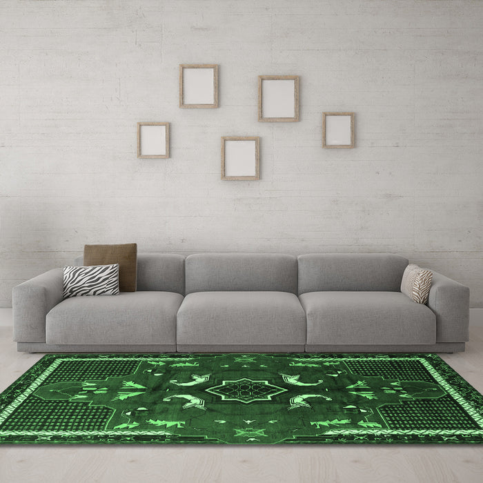 Machine Washable Persian Emerald Green Traditional Area Rugs in a Living Room,, wshtr1254emgrn