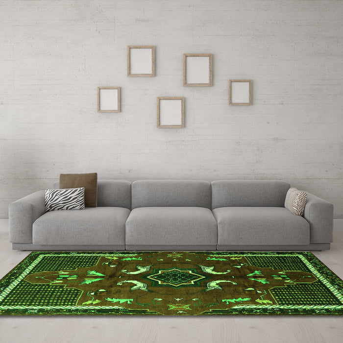 Machine Washable Persian Green Traditional Area Rugs in a Living Room,, wshtr1254grn