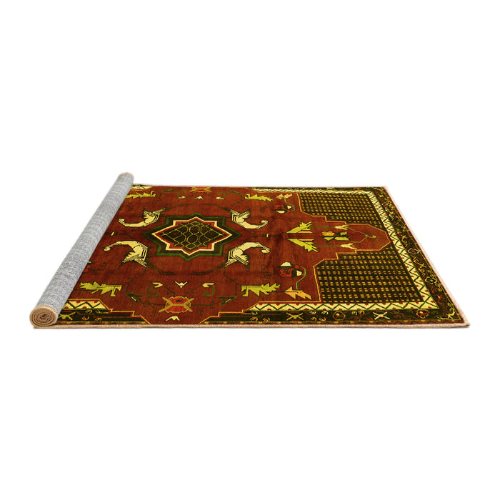 Sideview of Machine Washable Persian Yellow Traditional Rug, wshtr1254yw