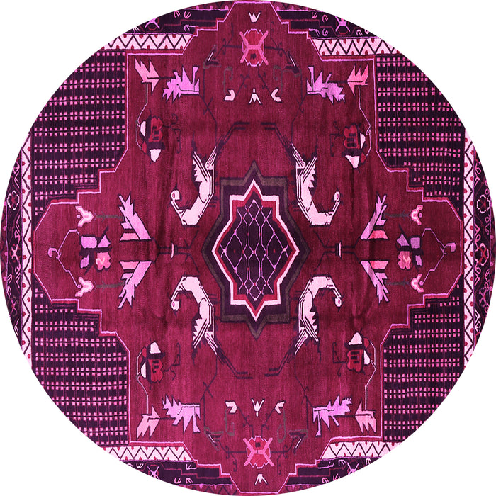 Round Machine Washable Persian Pink Traditional Rug, wshtr1254pnk