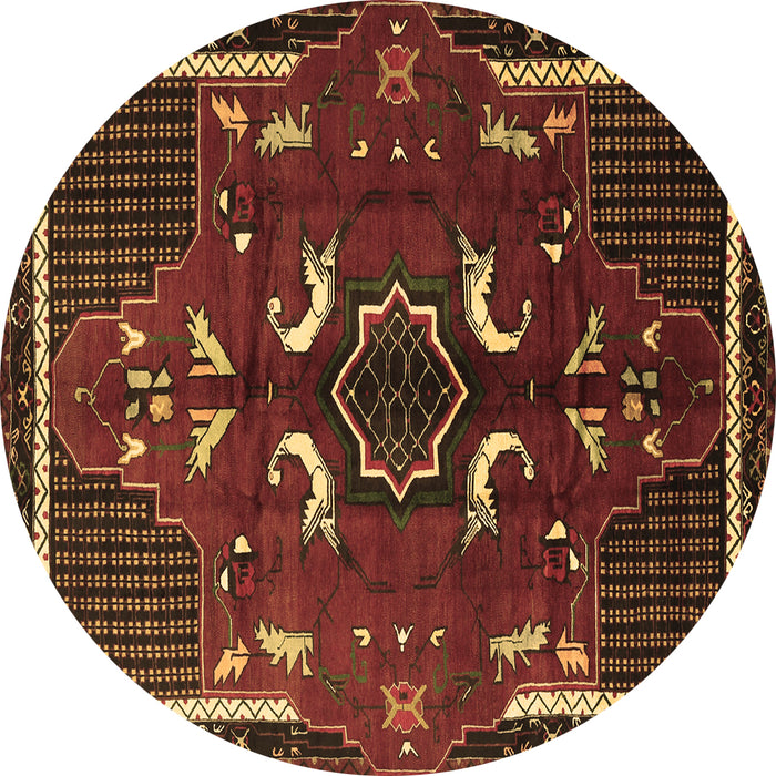 Round Persian Brown Traditional Rug, tr1254brn